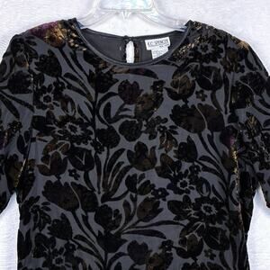 VTG  Black Velvet Burnout Sheer Top Womens 14 Black Witchy Goth Whimsigoth Vamp